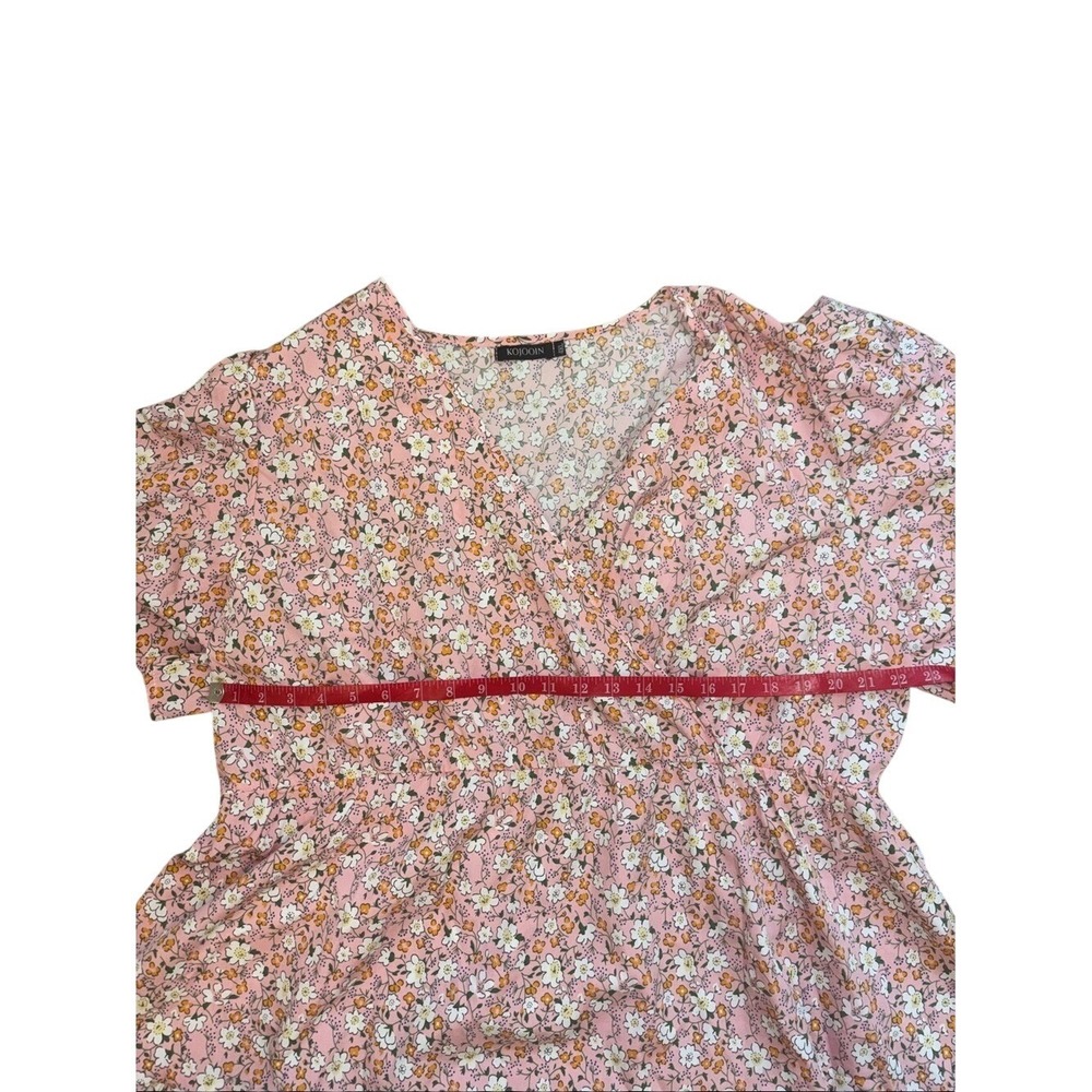 Kojooin Pink Floral Maxi Dress 4XL Plus Size Tiered Wrap V-Neck Flutter Sleeve - Picture 7 of 8